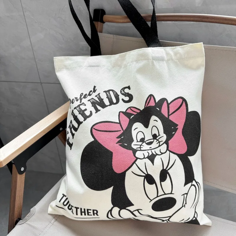 Disney Mickey Mouse Tote Bag Cartoon Student Book Storage Handbag Anime Minnie Portable Cute Large Capacity Travel Shoulder Bag