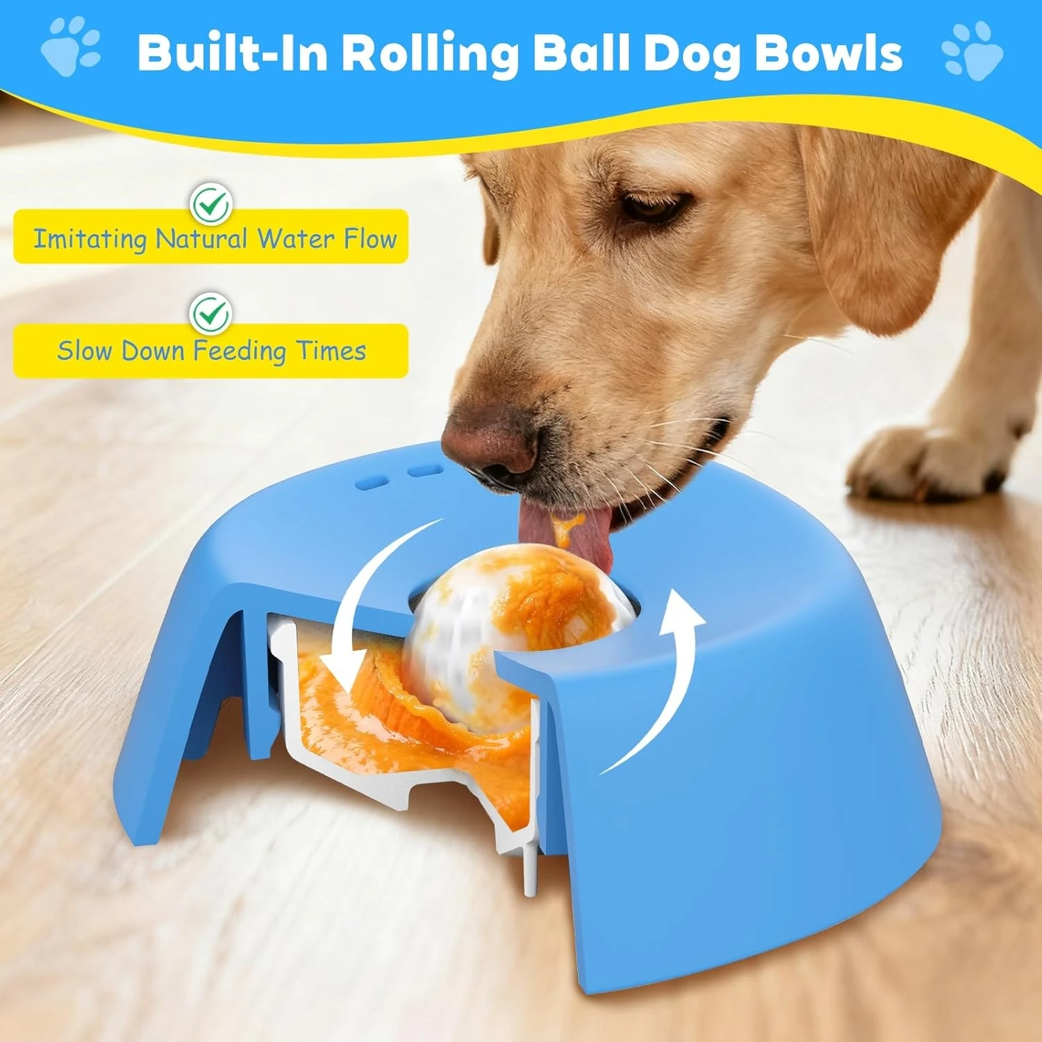 

Slow Feeder Dog Bowls for Liquid Treat Anti-Slip Slow Feeder for Wet Food，Entertained Ball-in，Digestion Relief Dog Licking Bowl