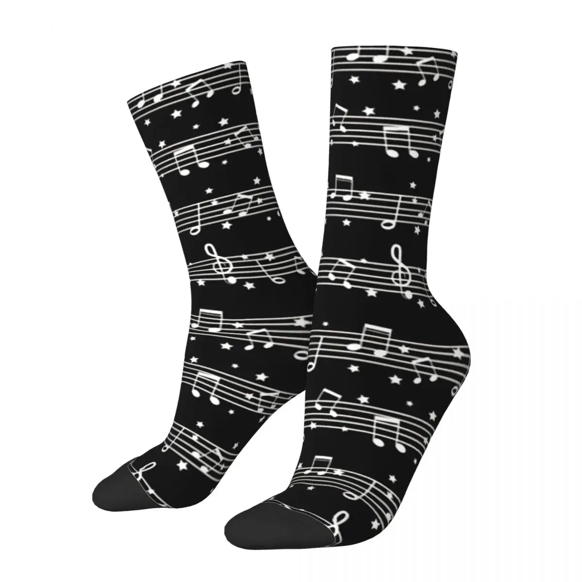 

Funny Crazy Sock for Men White On Black Hip Hop Harajuku Music Notes Happy Pattern Printed Boys Crew Sock Novelty Gift