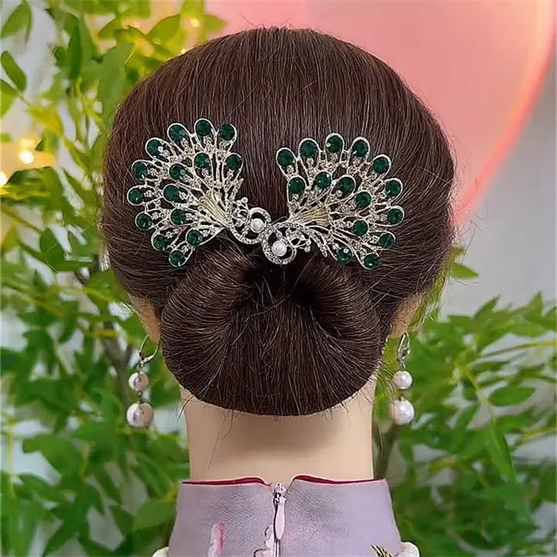 

1pcs Fashion Pearl Peacock High-end Headbands Updo For Women Girls Party Meatball Head Hair Accessories