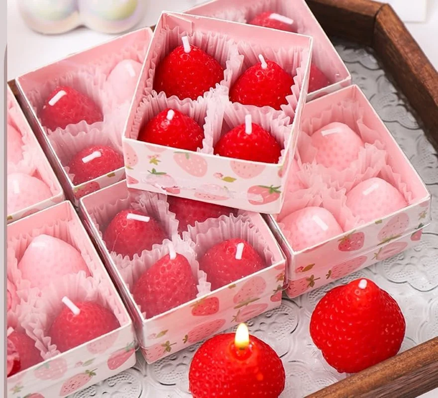 4/9Pcs/box Strawberry Shaped Scented Candle Mini Fruit Soy Aromatherapy Wax for Birthday Bedroom Kitchen Decoration Parties