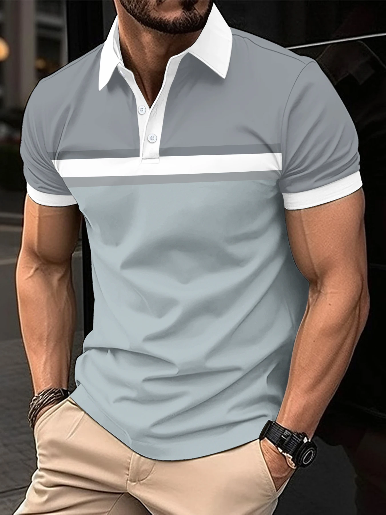 Simple Color block Print Men's Polo Shirt Fashion Comfortable Oversized Golf Wear Summer Business Casual Lapel Short Sleeve Tops