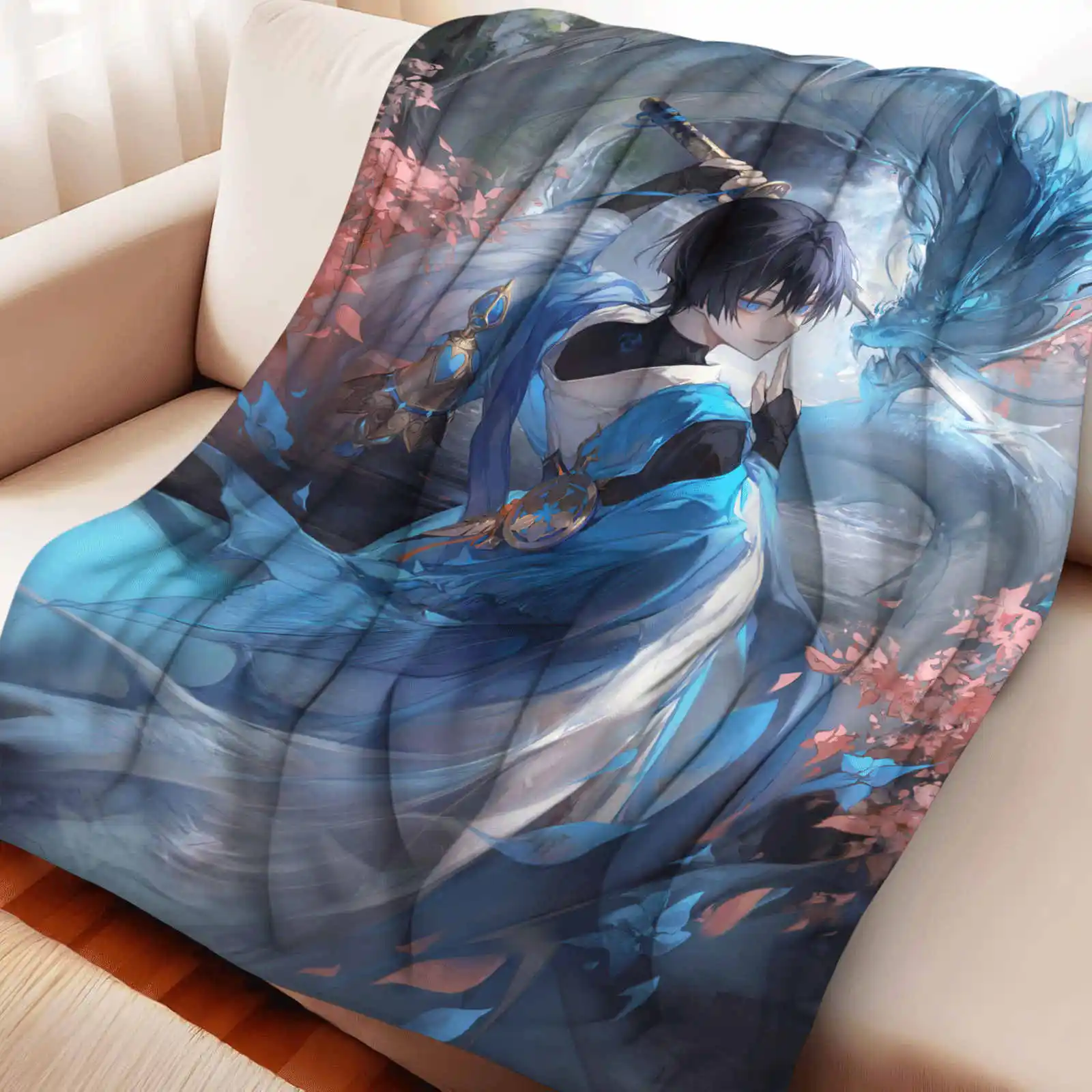 

Genshin Impact Wanderer Flannel Throw Blankets Soft Warm Lightweight Cozy Plush Animal Moon Throws for Bedroom Sofa Office