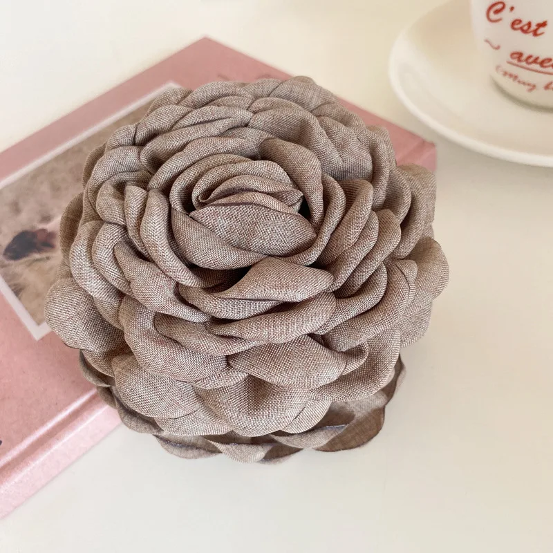 Large Rose Flower Pleated Fabric Acrylic Hair Claw Clips for Women Temperament Shark Clip Gentle French Romantic Accessories New image 4