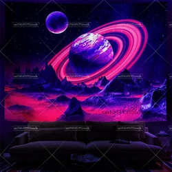 Trippy Planet Blacklight Tapestry Starry Night Sky Glow in the Dark Fluorescent Party Backdrops UV Reactive Aesthetic Tapestry