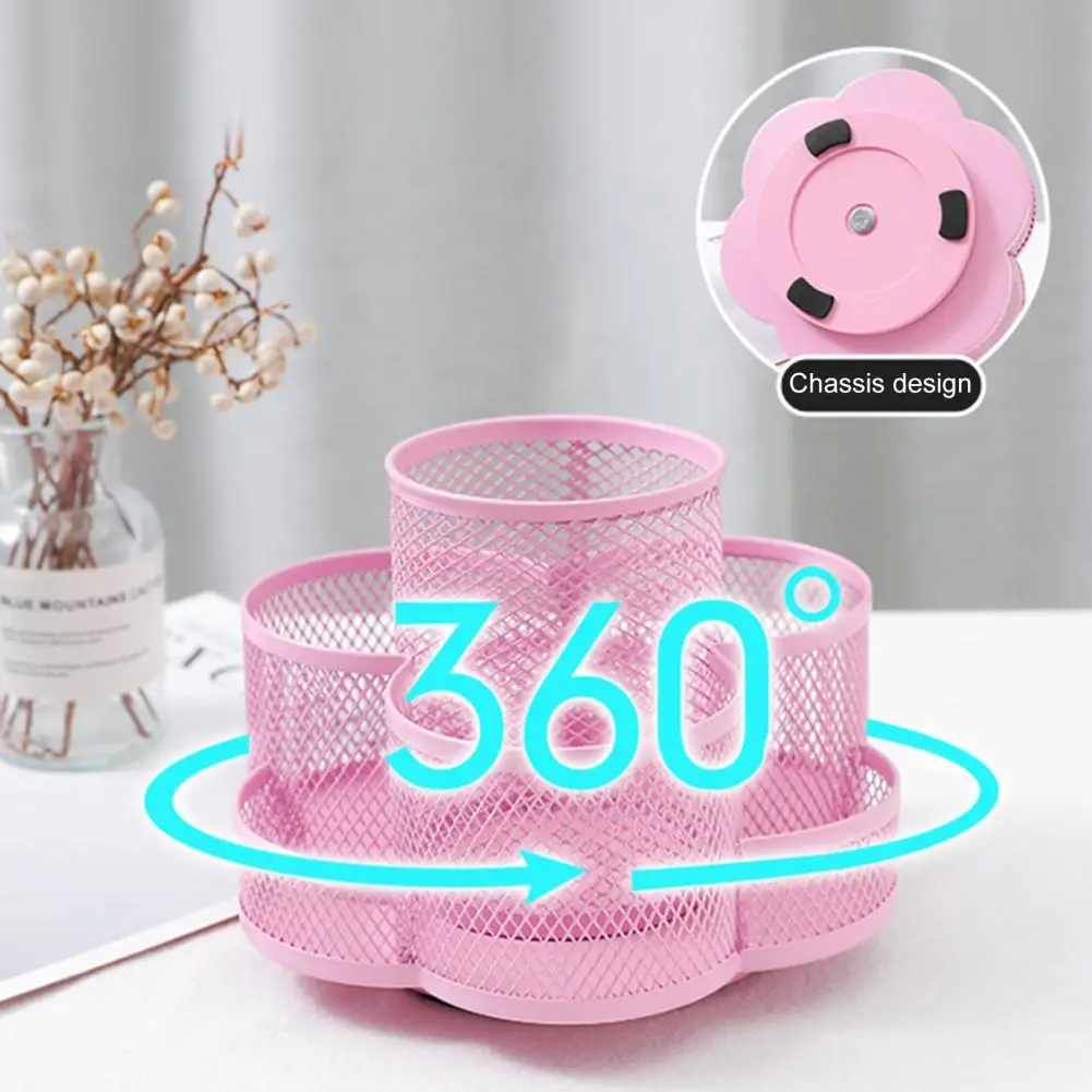 Rotating Pen Holder 360-degree Rotation Sturdy Fine Workmanship Access Smooth Large Capacity Metal Rotating Makeup Brush Bucket