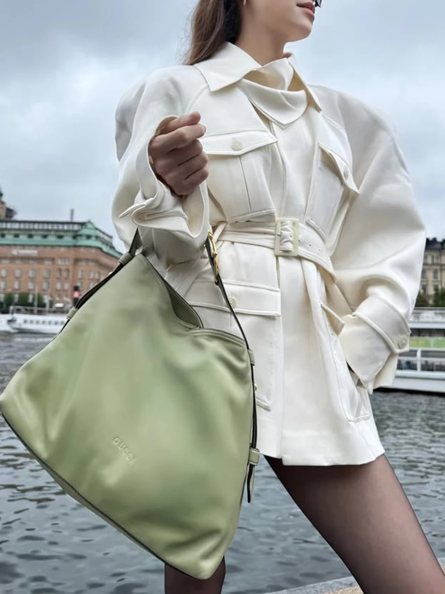 VGH Solid Spliced Pockets Designer Silhouette Jackets For Women Lapel Long Sleeve Autumn Temperament Coat Female Fashion Style