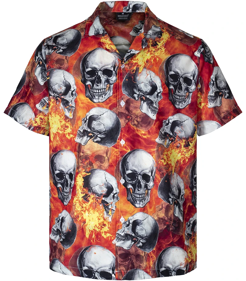 

Vintage Skull Fire Men Summer Shirts Funny Skull 3D Print Streetwear Casual Shirt Short Sleeve Tee Hawaiian Lapel Button Blouse