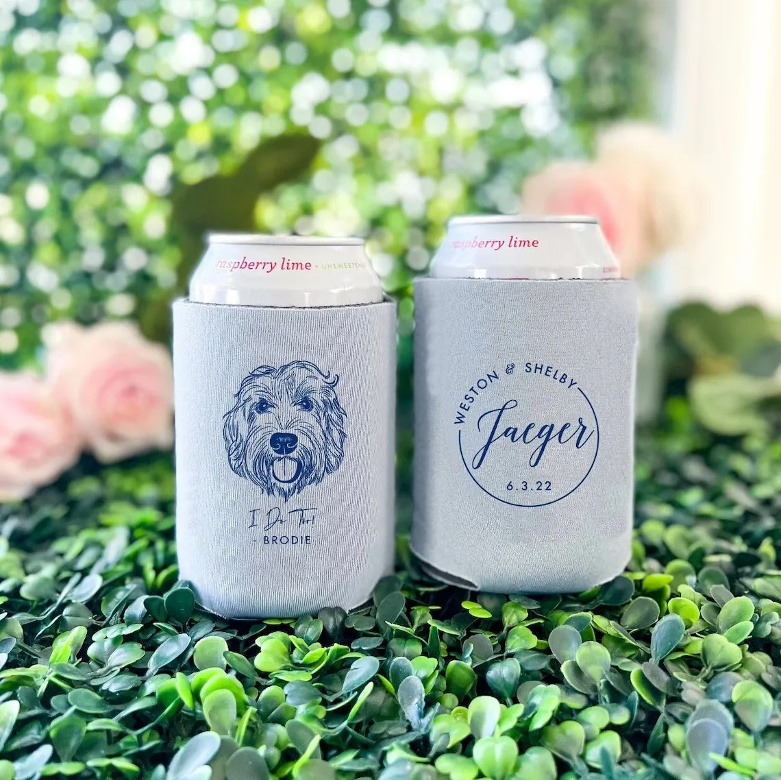 Custom Illustrated Dog Can Holder - Wedding Pet Can Cooler, Wedding Favors, Beverage Insulators, Beer Huggers, Wedding Favor, Be