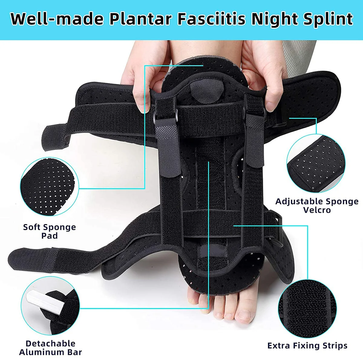 Verstellbare Plantarfasziitis-Nachtschiene, Fußorthese für Achillessehnenentzündung, Atmungsaktive Stütze – Detail 4