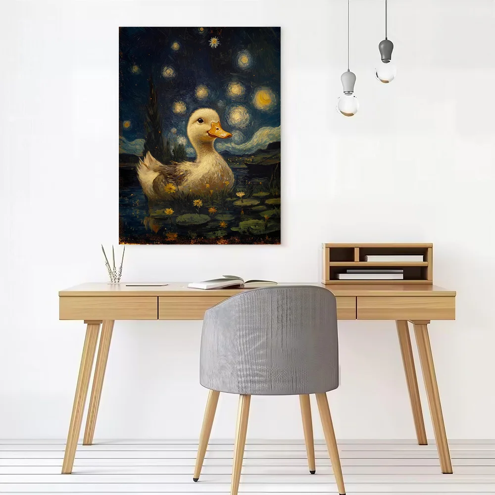Duck in Starry Night Printed Canvas Poster Custom Pictures Wall Art Canvas Painting for Room Decorating Interior Decoration Arts