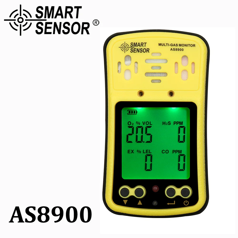 Handheld 4-in-1 Multi Gas Monitor Detector - Oxygen (O2) Hydrogen Sulfide (H2S) Carbon Monoxide (CO) Combustible Gas Analyzer