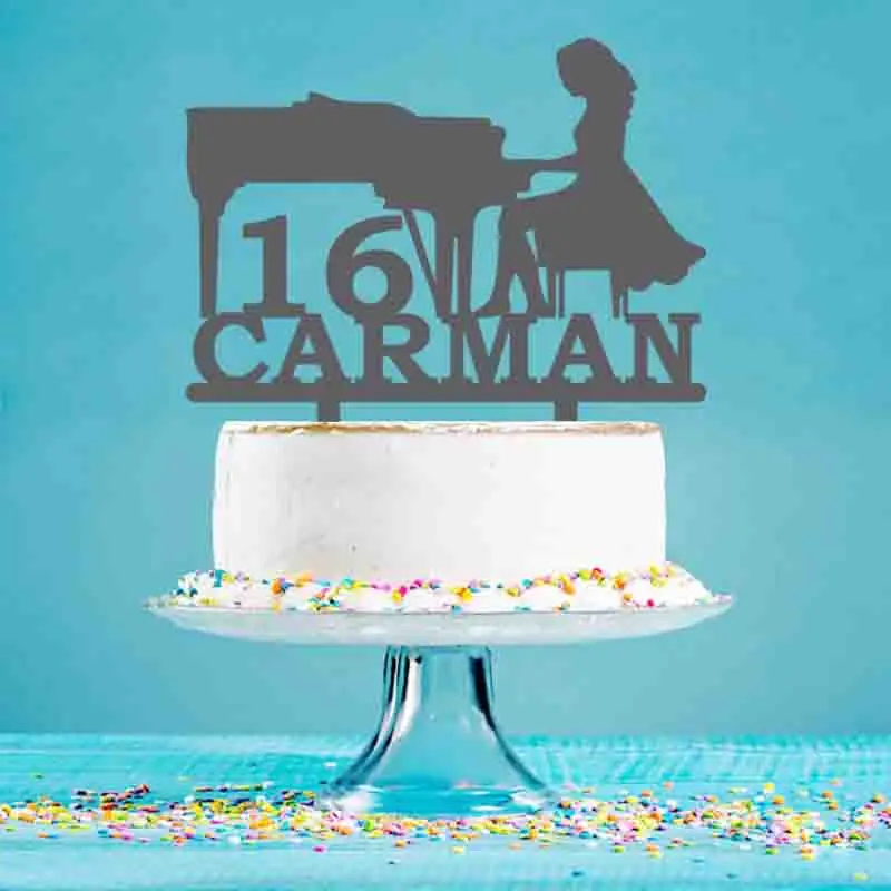 Personalized Piano Cake Topper Custom Name Age Girl Playing Piano Silhouette For Pianist Birthday Party Cake Decoration Topper