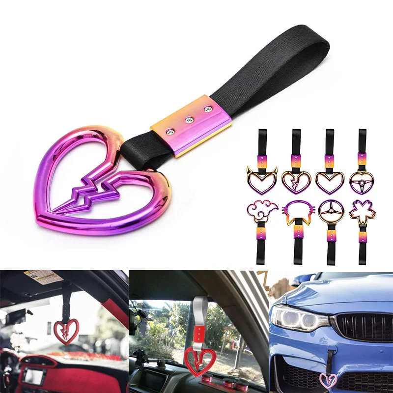 JDM Tow Rope Heart Ring Car Tow Decoration Belt Train Bus Handle Hand Strap Drift Charm Strap Drift Front Tow Hook Car Styling