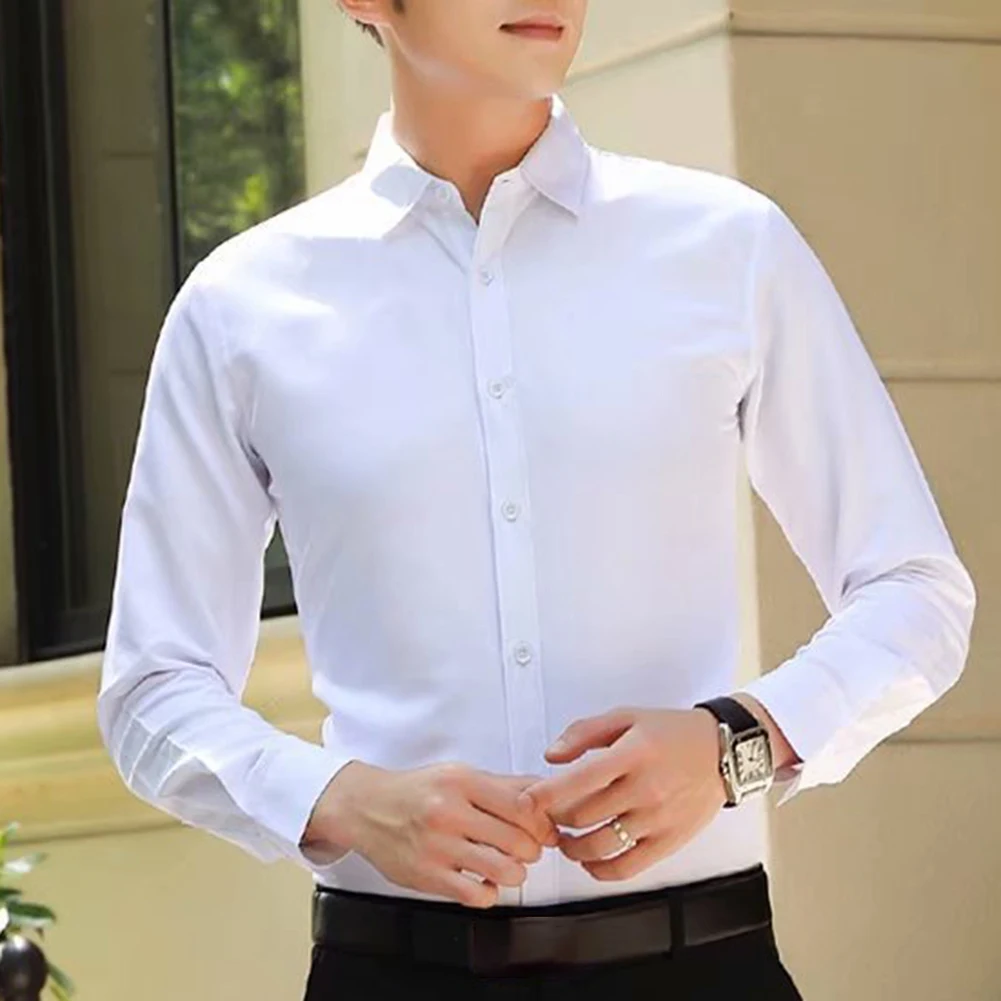 قميص حفر بأكمام طويلة للرجال، قميص رسمي كاجوال للأعمال، مقاوم للتجاعيد للمناسبات الاجتماعية للعمل