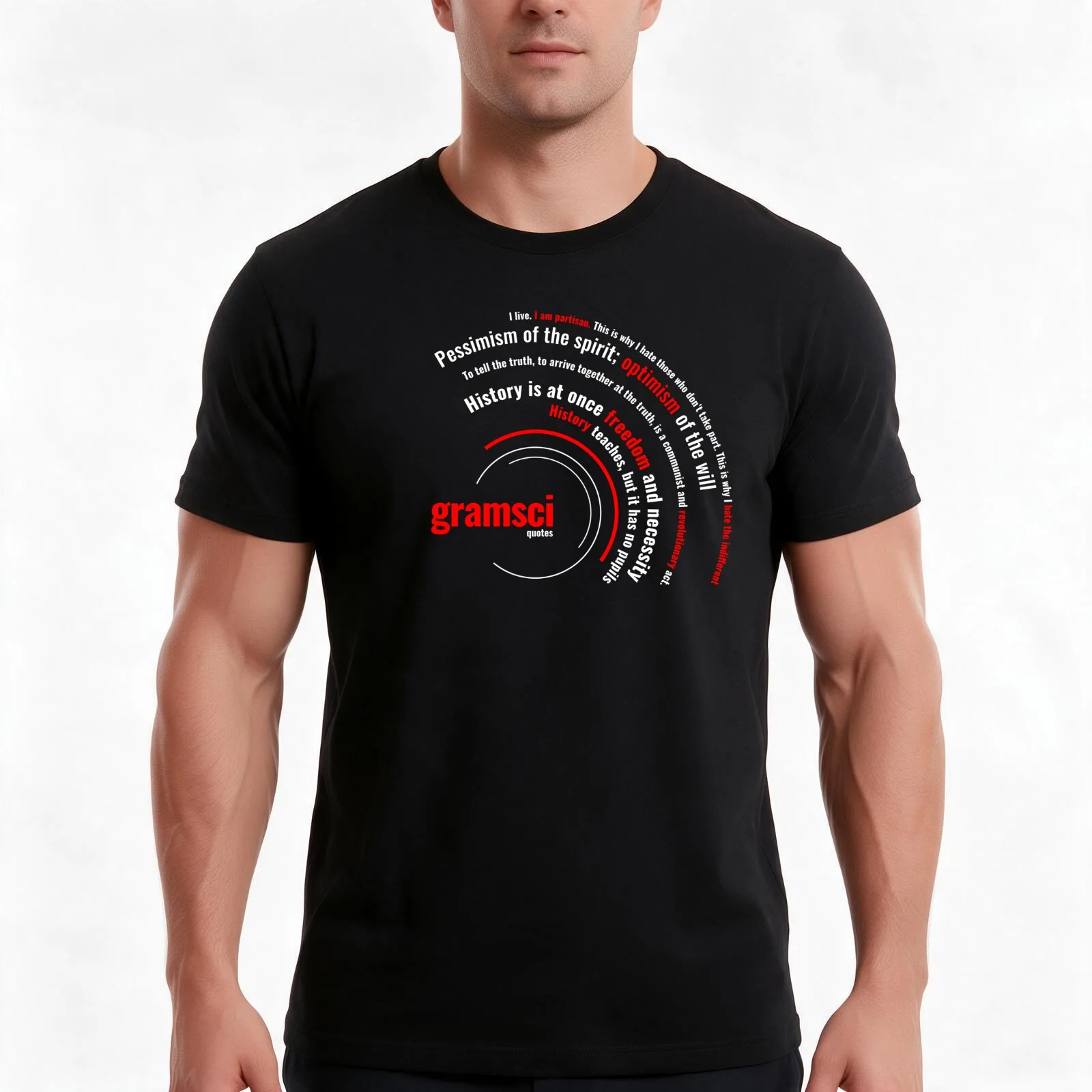 Antonio Gramsci quotes typographic poster T-Shirt, Summer Casual Cotton Tee, Oversized Streetwear Tops, Vintage Graphic Print