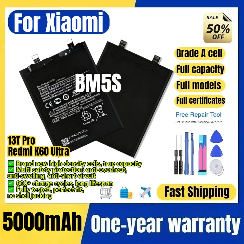 BM5S for Xiaomi 13T Pro/Redmi K60 Ultra Phone Battery 0 Cycle High Capacity Battery Replacement Bateria Grade A Cell with Tools