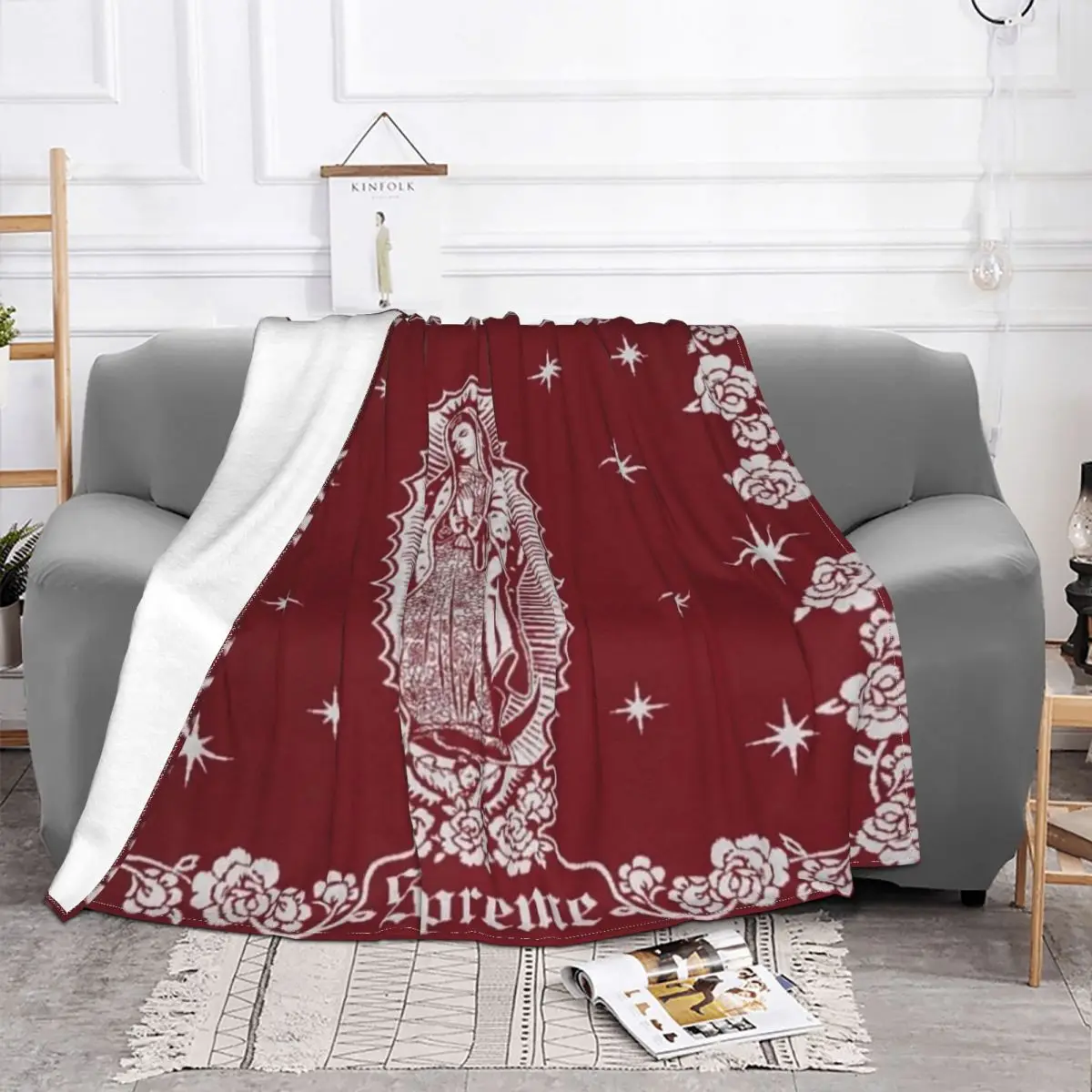 Super Virgin Mary Zwart Rood Blankets Sofa Cover Flannel Decoration Popular Super Warm Throw Blankets for Sofa Bedroom Quilt 1