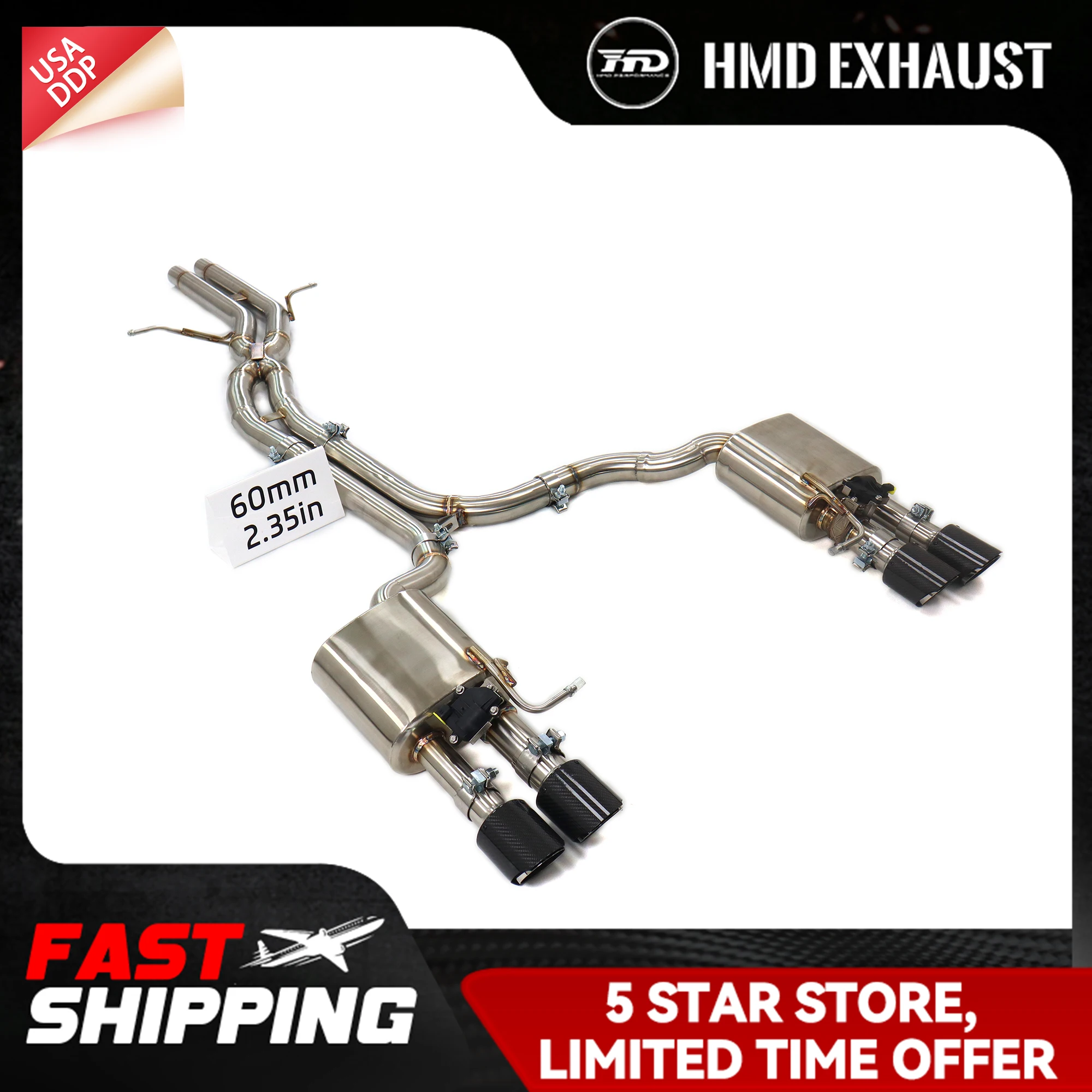 

HMD for Audi Q5 B8 3.0T Stainless steel Catback Electronic valve black Tips Exhaust system Non-destructive installation