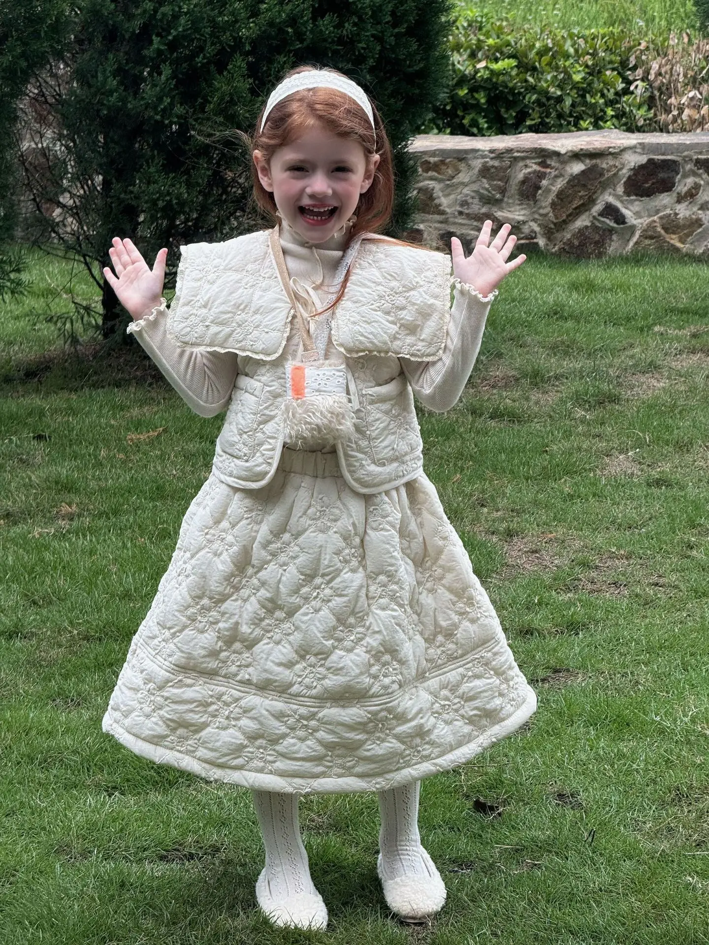 Girls Set Autumn and Winter New Childrens Clothing Girls Big Collar Embroidered Skirt Set Childrens Cotton Vest Skirt