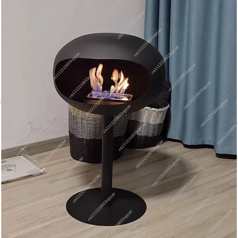Freestanding Bioethanol Fireplace Oval Sphere Design Smokeless Real Flame Ethanol Fire Pit for Indoor Outdoor Home Decor