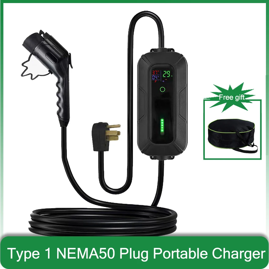 J1772 Type 1 NEMA14-50P Electric car vehicle Portable ev charger Wallbox 40A 240V AC evse charging cable charging stations 5M