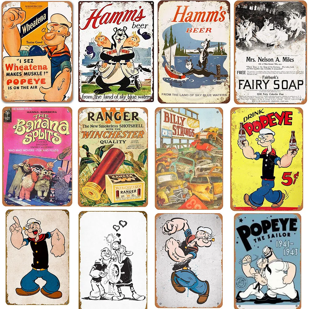 Popeye für Zeichen Vintage Metall Poster Wand dekoration Kunst für Esszimmer Home Küche Bäckerei Retro Zinn Zeichen 8x12 Zoll