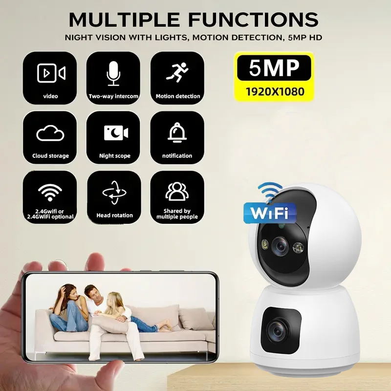 Pet Monitoring Camera with Pan Tilt Rotation, Wi-Fi Plug-in Design, Motion Tracking, Night Vision for Remote Viewing, 1-2Pcs