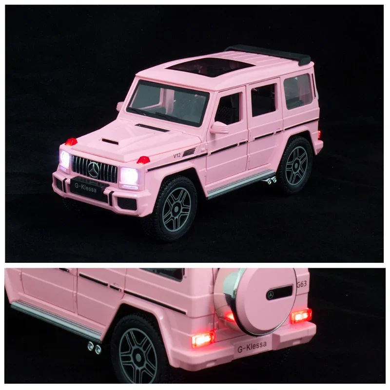 1:24 Mercedes Benz G63 PINK Diecast Car Metal Model With Light Sound Pull Back Vehicle Toys Collection For Gifts F159