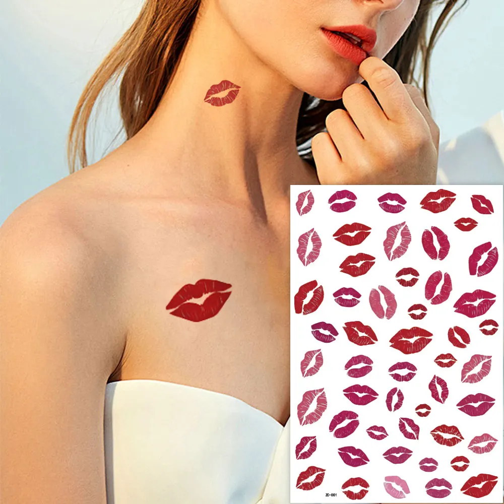 

Красные губы, поддельные татуировки, наклейки для женщин и мужчин, временные татуировки на день Святого Валентина, рука, лицо, шея, украшение для тела