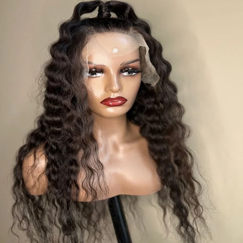 

26Inches Preplucked Long Black 180%Density Deep Wave Curly Lace Front Wig For Black Women BabyHair Heat Temperature Daily