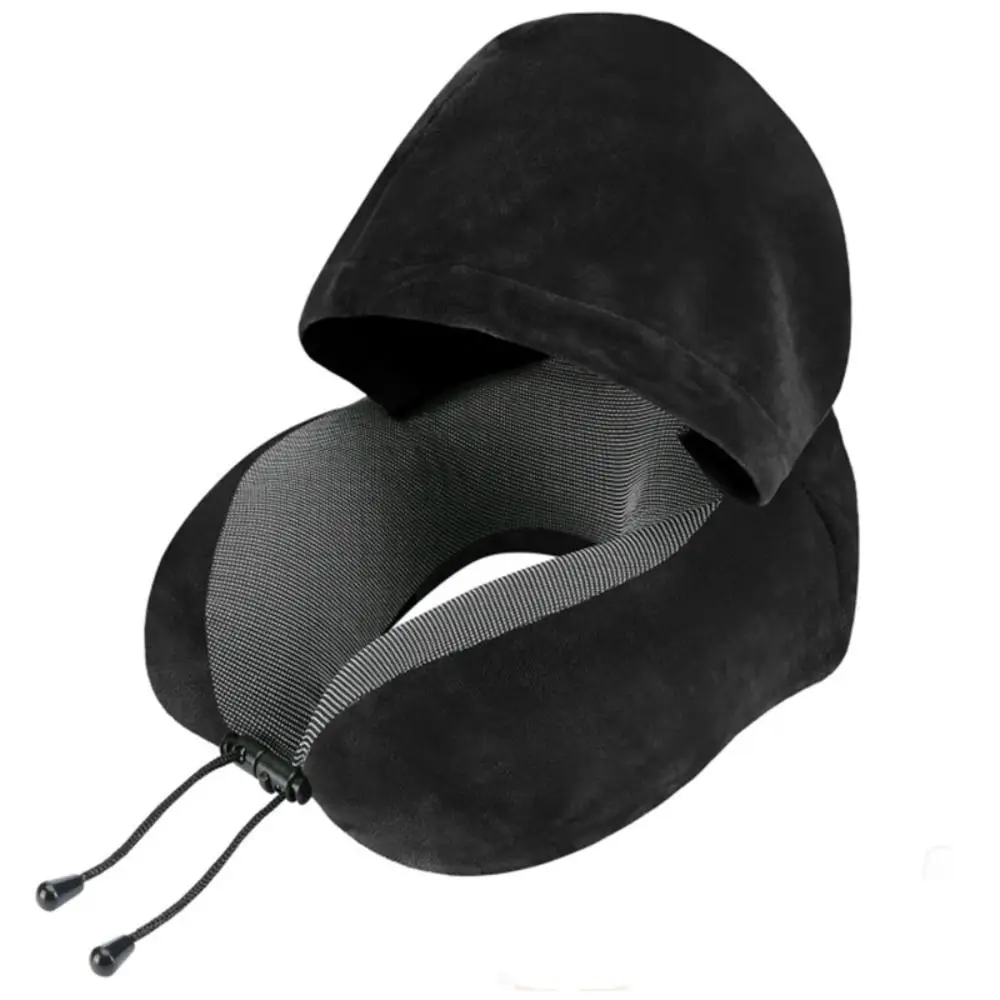 Removable Travel Neck Pillow Adjustable with Storage Bag Hooded Pillow Comfortable Soft Support U-shaped Pillow with Cap