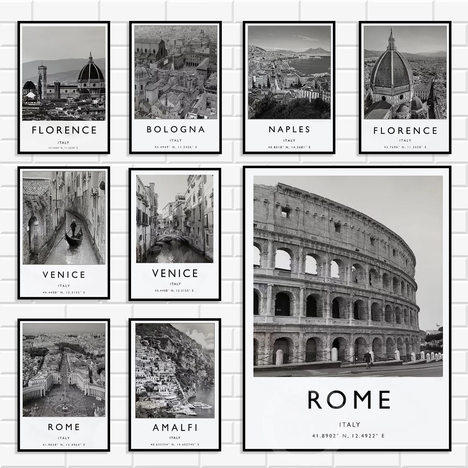 Minimalist Black White Italy City Photo Canvas Posters Retro European Travel Prints for Apartment & Living Room Wall Decor