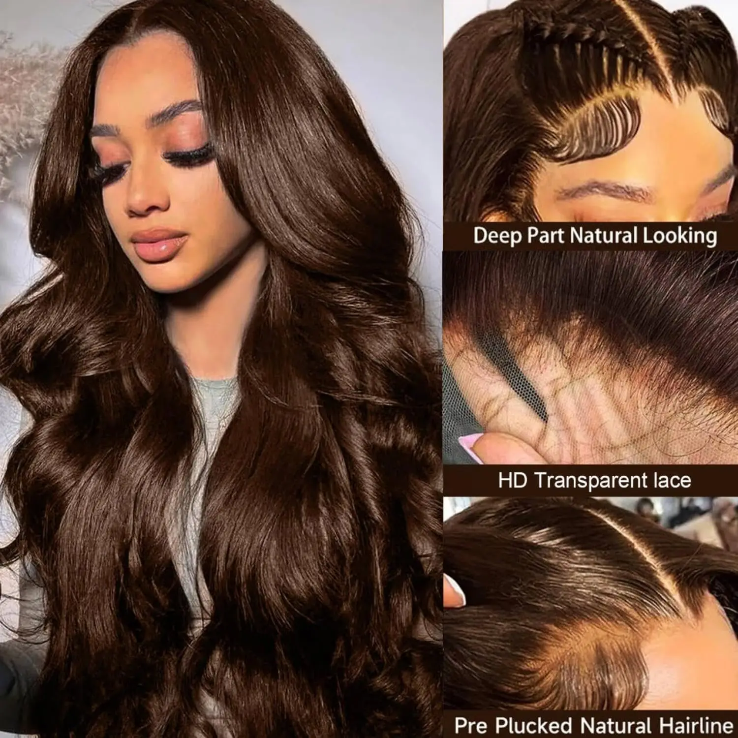 Chocolate Brown Human Hair Wig 13x4 HD Body Wave Lace Front Wigs Human Hair 200% Density Body Wave Lace Frontal Wigs Glueless Wig Brown Wig Wigs for Women