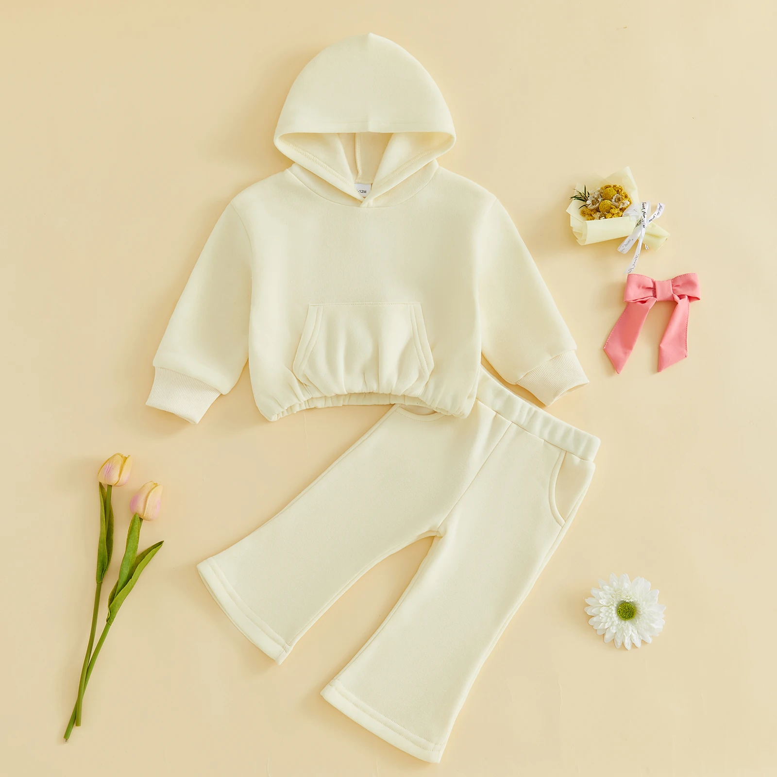 0-4Y Toddler Girls Fall Sweatsuits Long Sleeve Hooded Sweatshirts Tops Pants Sets for Kids Casual Daily Streetwear