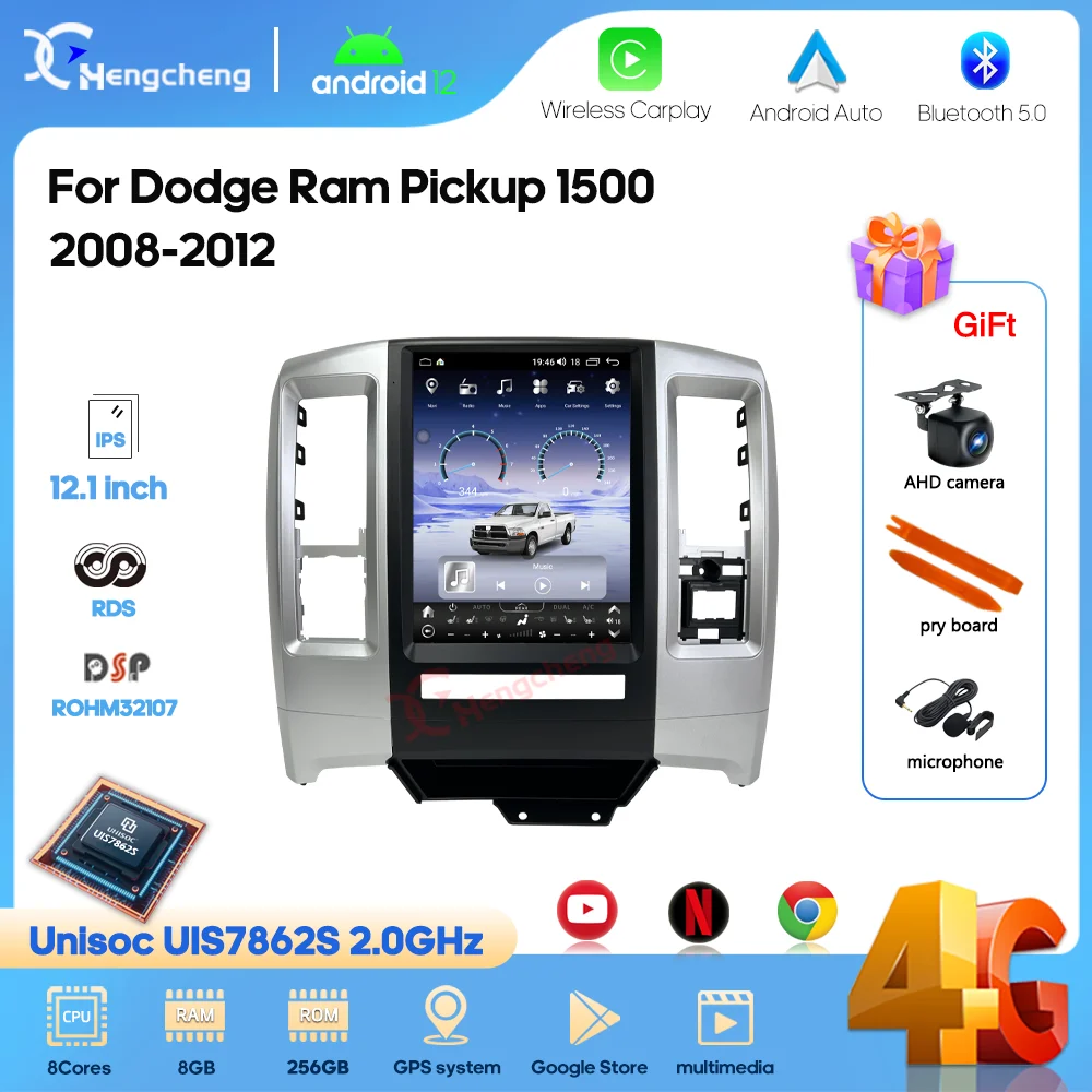 

12.1" Android 12 For Dodge Ram Pickup 1500 2008-2012 Car Multimedia Video Player GPS Navigation Radio Auto Stereo Carplay 4G 360