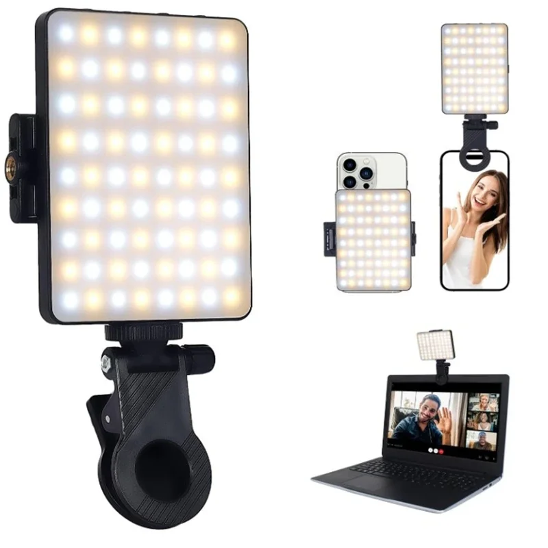 

Rechargeable LED Clip-On Phone Light, 3 Modes, Adjustable Brightness for Makeup, Computer, Mobile