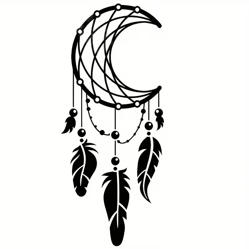 1 Waterproof Vinyl Crescent Moon Dreamcatcher Sticker with Feathers - Durable Car Decal for Trucks, Laptops, Wall Decor - Stylis
