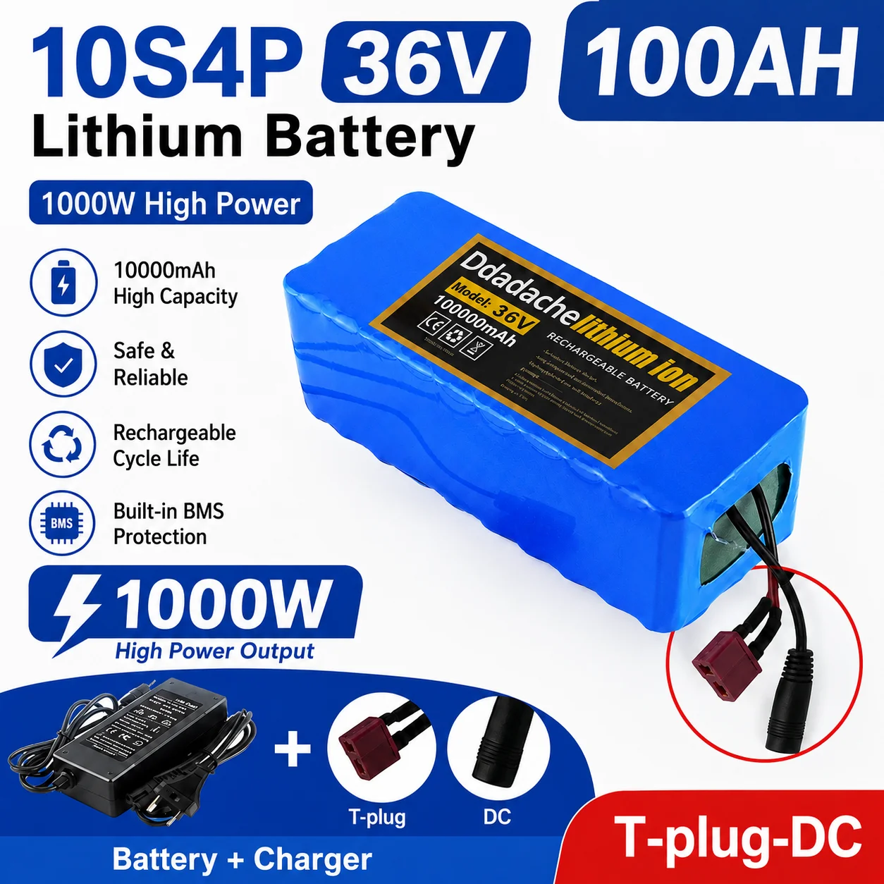 Wasserdichter neuer 36V 100Ah 1000W 10S4P DC/T Lithium-Ionen-Akku 100Ah für 42V Liefer-E-Bike Elektroroller mit integriertem BMS