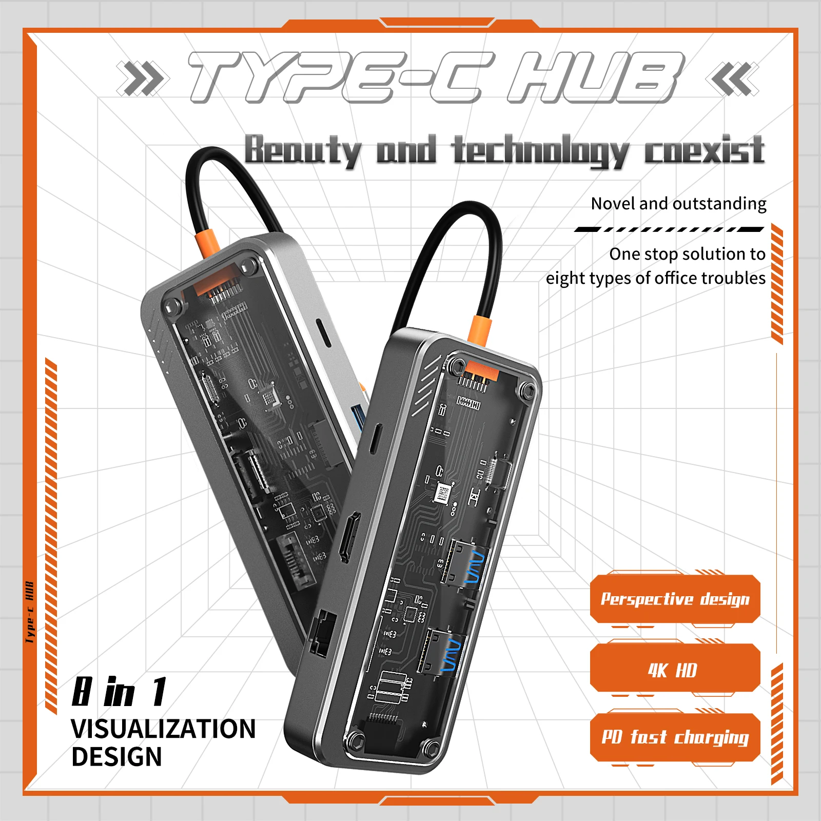 USB C Hub Ethernet Port PD 100W Adapter for Macbook Pro/Air IP 16/17 USB 3.0 Laptop Tablet - Type C Docking Station