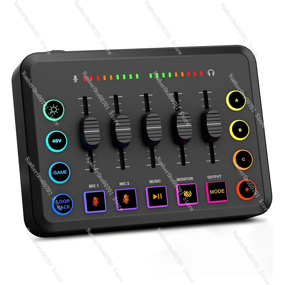 

B02B-Gaming Audio Mixer, Streaming RGB PC Mixer with XLR Microphone Interface, Volume Fader, 48V Phantom Power for Podcast