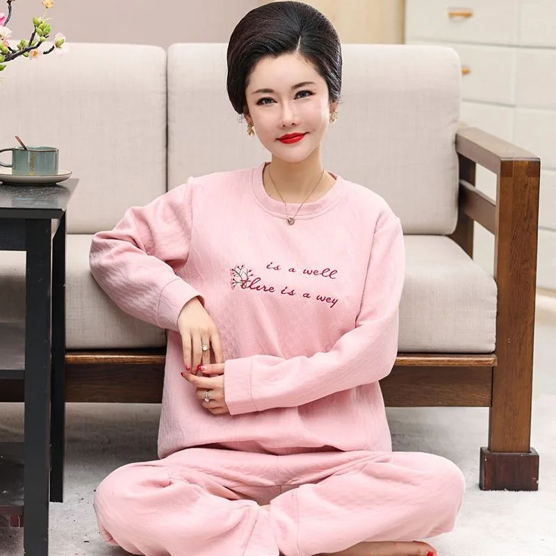 2023 New Thickened Pajamas Women's Winter Thickened Sleepwear Cotton Long-Sleeved Air Sandwich Warm Autumn Suit Loungewear