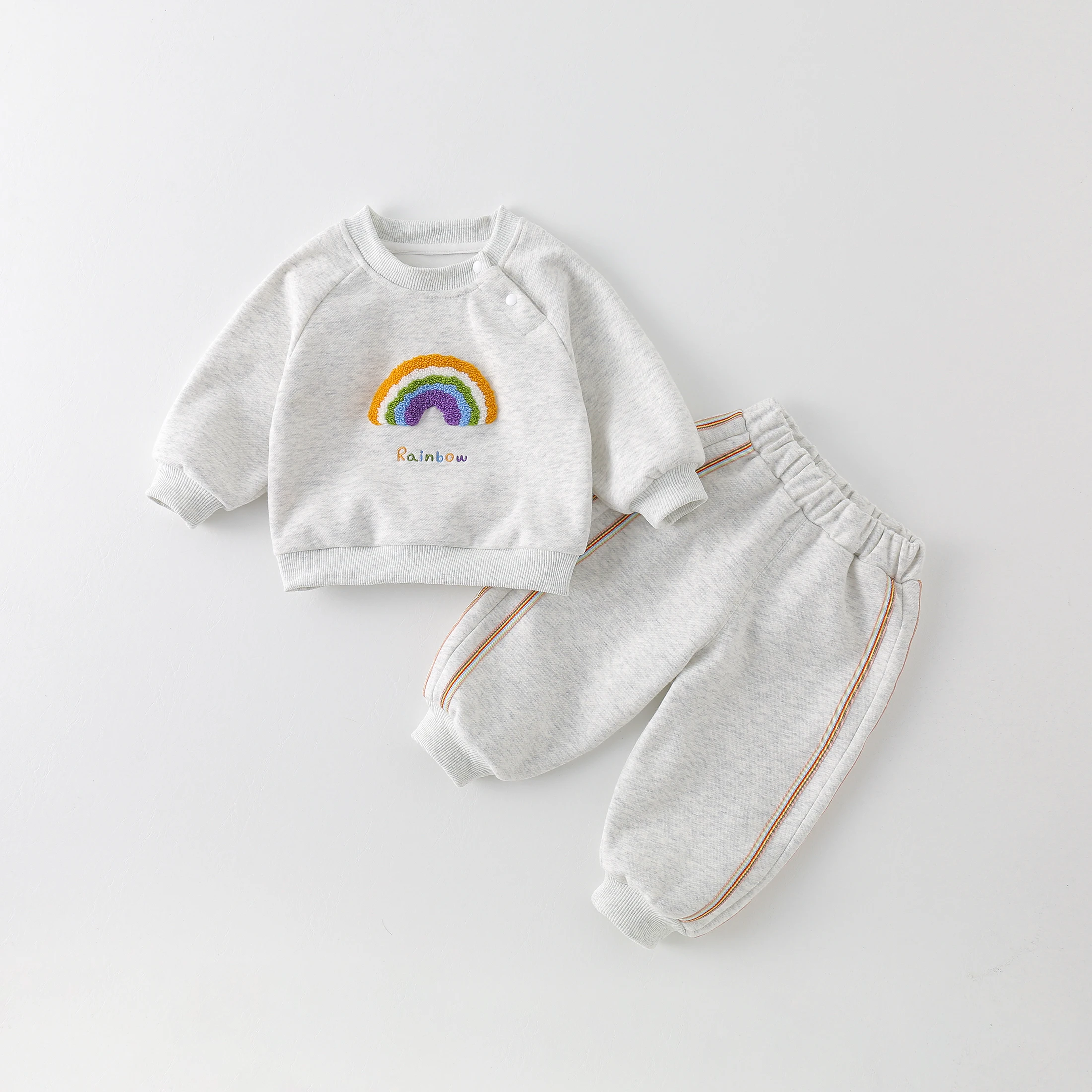 

9m-3Y Baby Clothing Set Rainbow Embroidery Hoodie And Full Length Pants 2 Pcs Boys Suits