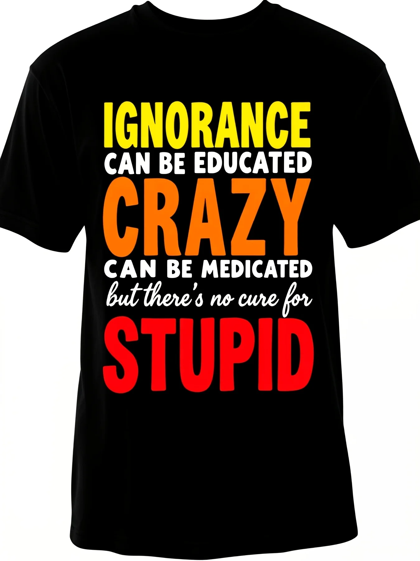 Men's Bold Statement Graphic T-Shirt Ignorance Can Be Educated Print Black with Yellow Red Text Regular Fit Breathable Crew Neck Allseason Vintage Style Perferetro Casual Short-Sleeved T-Shirt with Round Neck and Printed Pattern