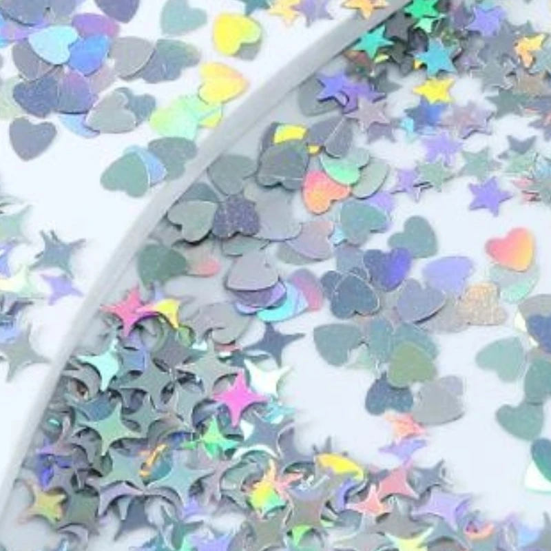 12 Grids Nail Enhancement Silver Star Love Patterns Laser Nail Glitter Flash Nail Decoration Nail Charm DIY Manicure Tools