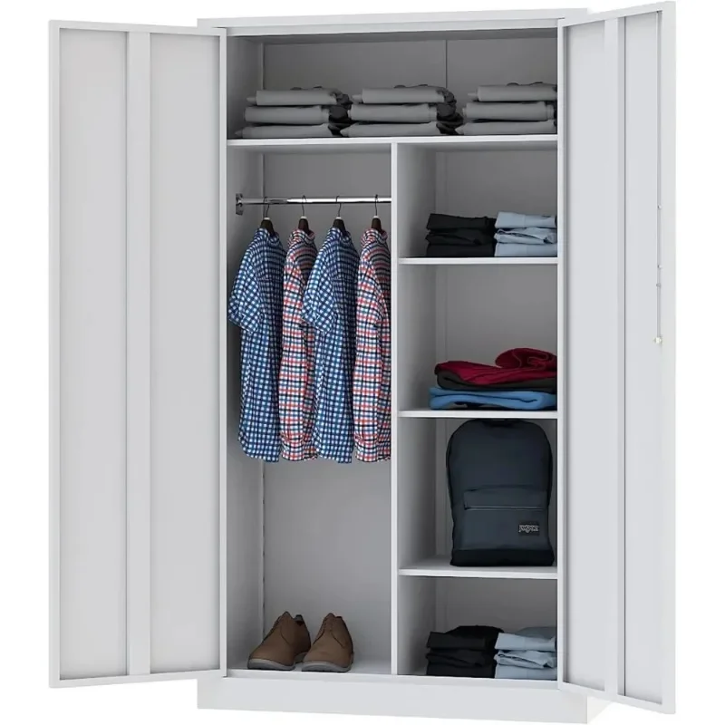Steel wardrobe storage cabinet with locked door, independent clothing jacket storage cabinet for office, home