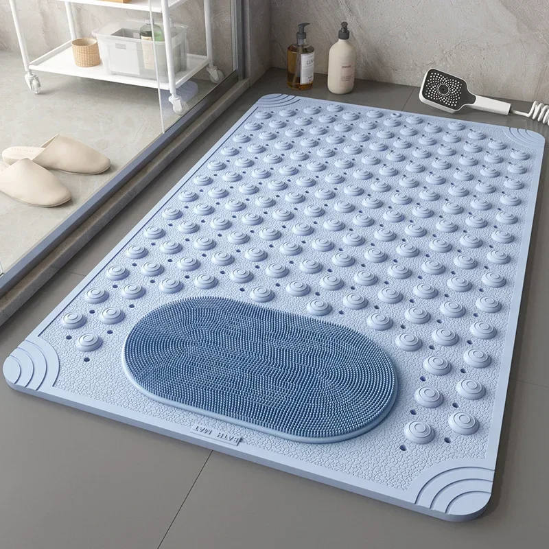 Non-Slip Bathtub Mat PVC Safety Shower Mat with Drain Hole Bath Floor Mat Massage Feet Mat Easy To Clean Bathroom Carpet Rug