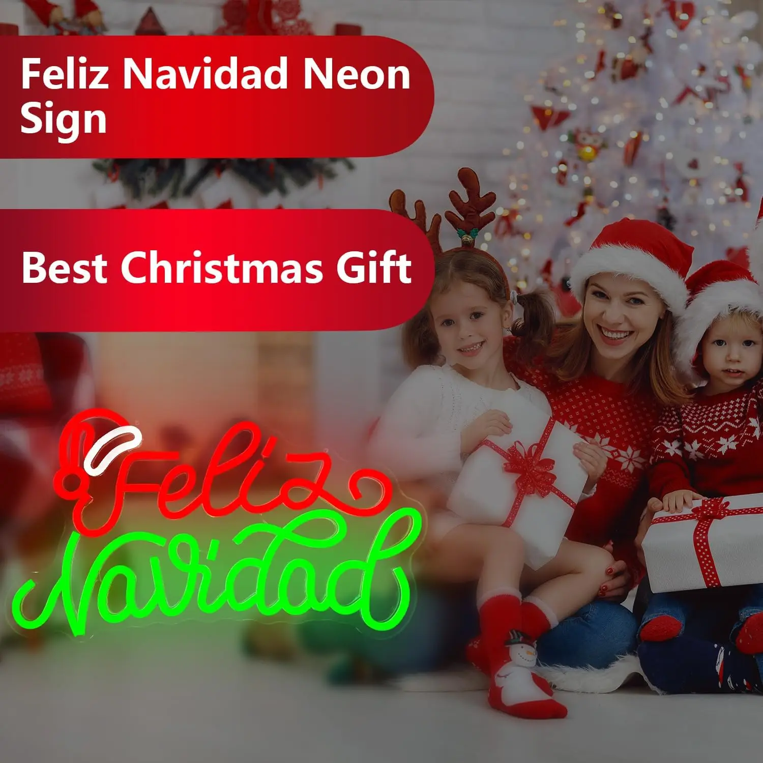 Feliz Navidad Neon Sign Spanish Christmas Santa Hat LED Neon Light Xmas Party Bedroom Home Wall Decor Christmas Gift USB Powered
