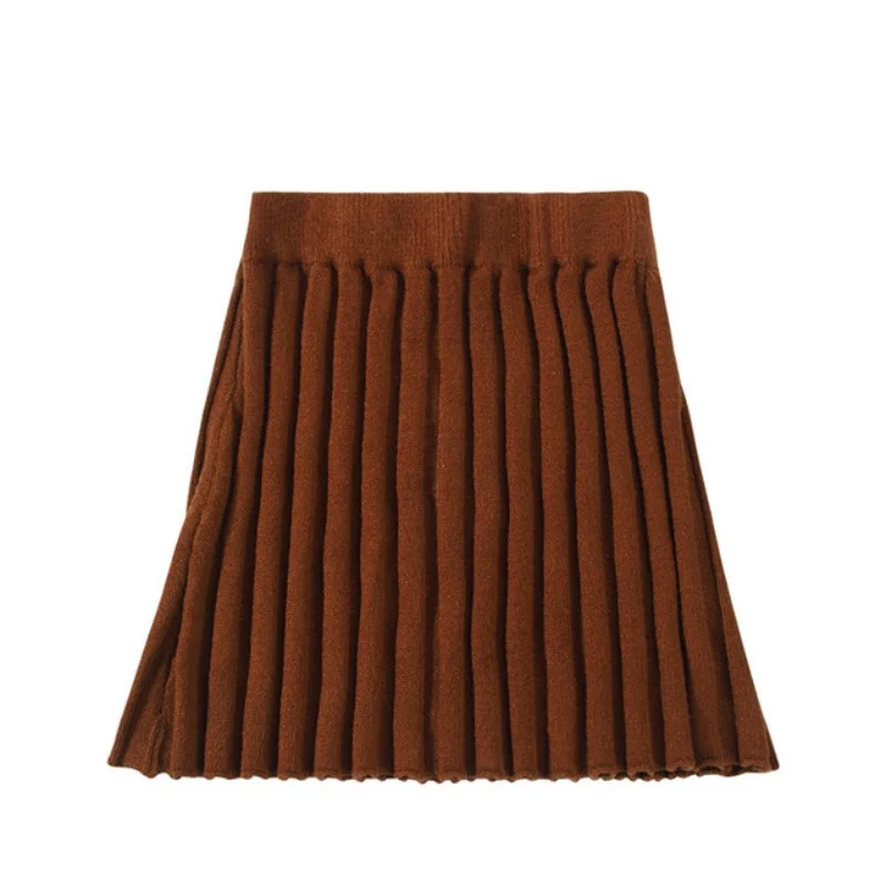 

Boutique 2025 Children Brown Ribbed Knit Skirt Solid Color Knitted High Quality Kids Girls Skirts For Casual Daily