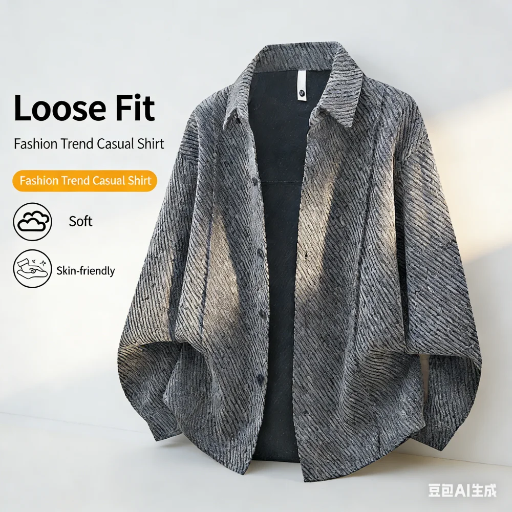 2026 Fashion New Spring Style Shirt Men's Korean Edition Trendy Loose Lapel Long-Sleeved Personalized Shirt Men's Versatile Coat